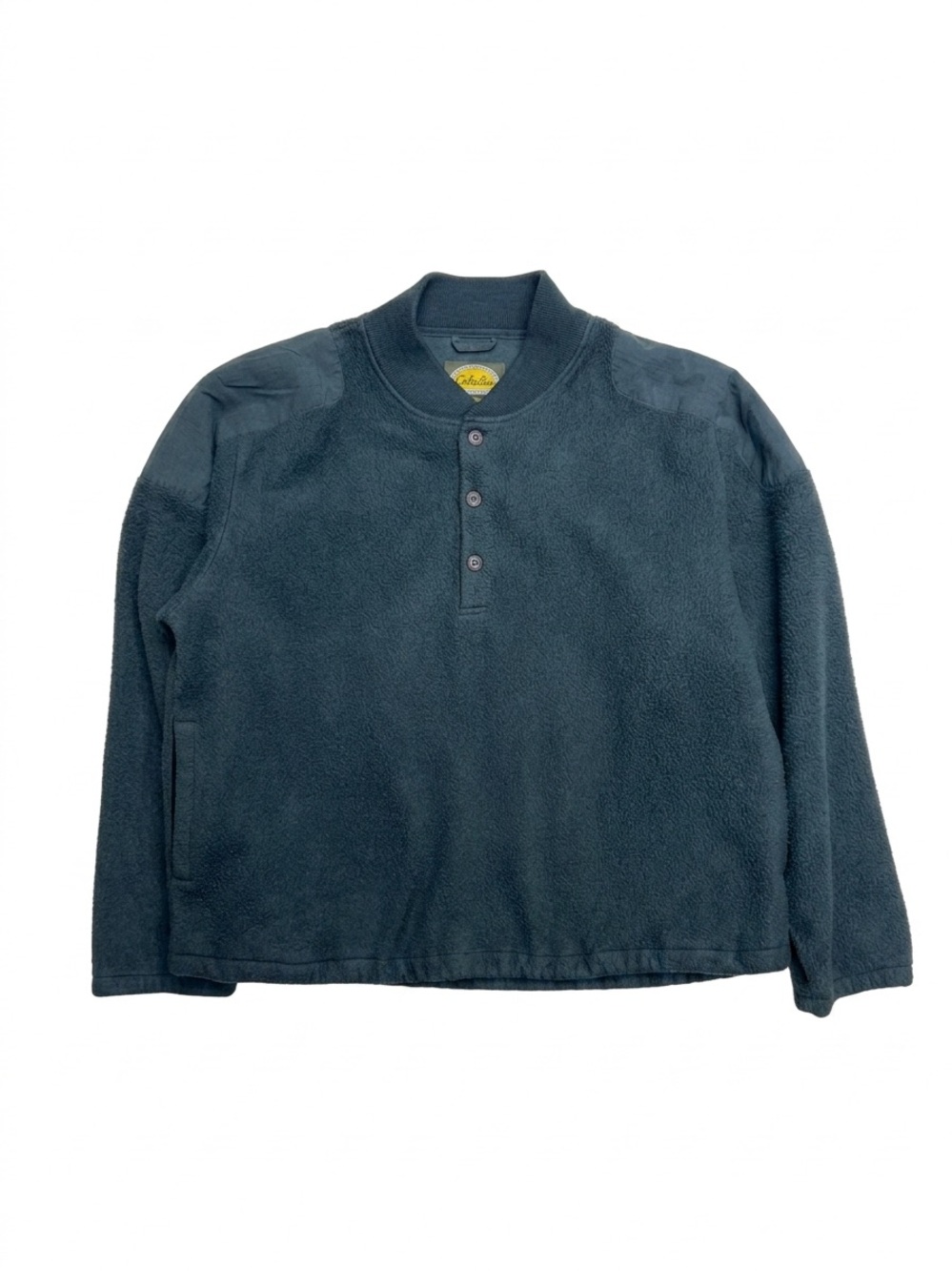 Vintage Cabela's Fleece Henley Pullover Charcoal Gray Shooting Patches Men's L